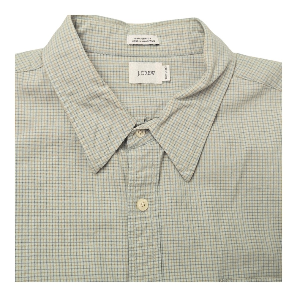 J.Crew Mens XL Long Sleeve Button Down Shirt Green Blue Micro Check Cotton